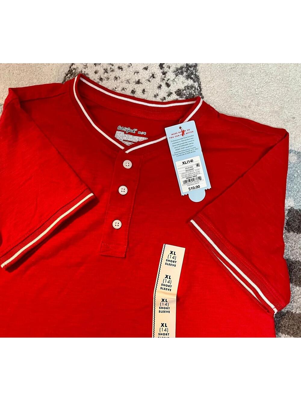 Kids XL 14 Red Henley Tee Short Sleeve NWT Unisex